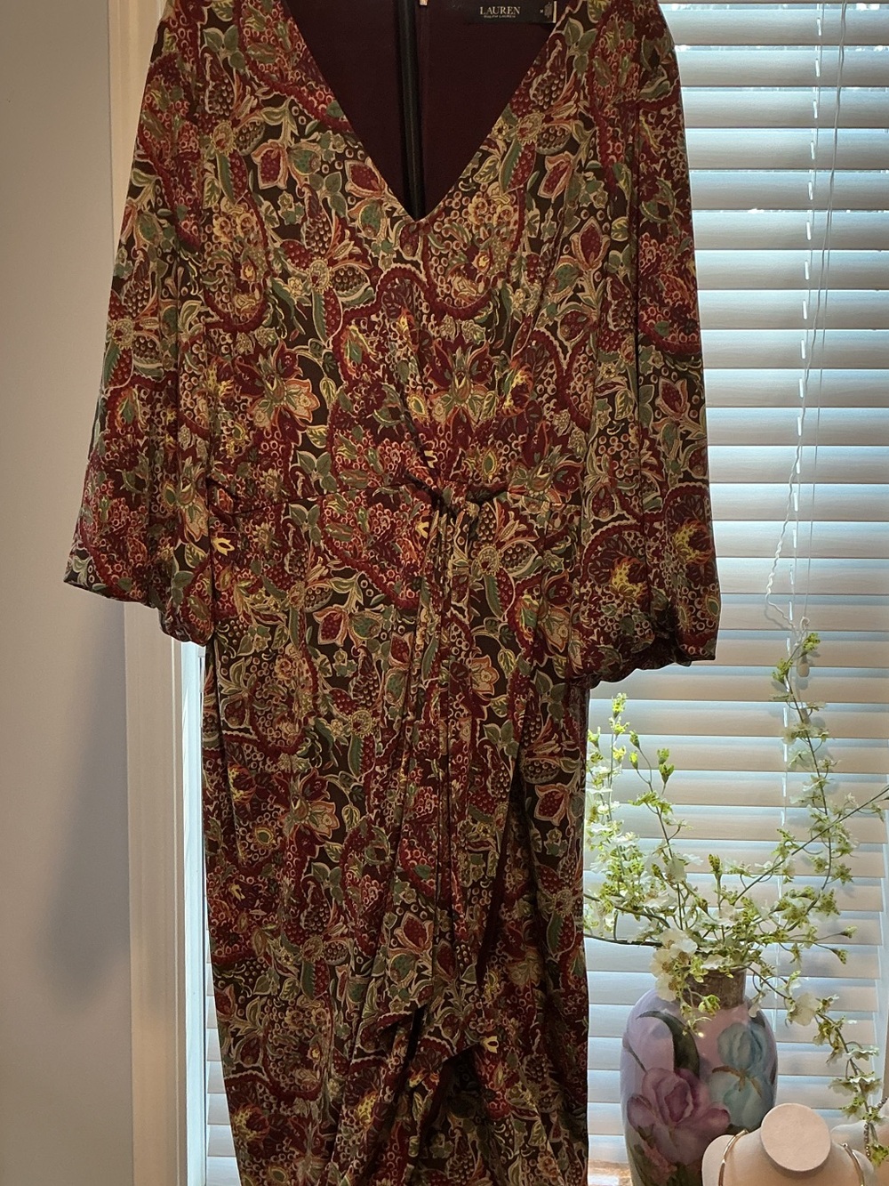 Lauren Ralph Lauren Burgundy Dress with Paisley Accent